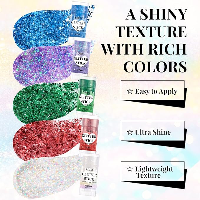 DAGEDA Red Body Glitter Stick,Sparkly Face Glitter Makeup,Holographic Hair Glitters Mermaid Makeup Rave Outfits for Women, Shimmer Face Paint Stick Singer Concert Accessories