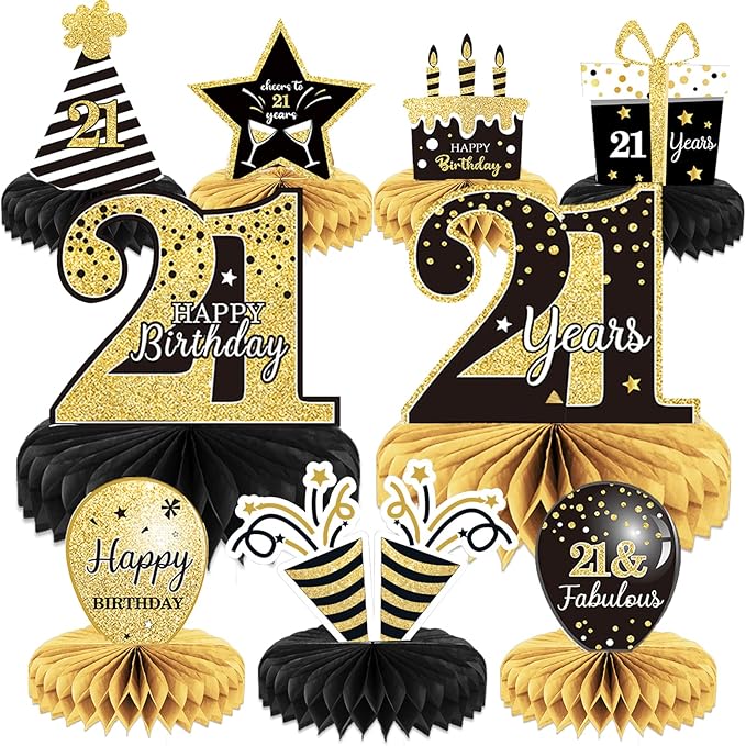 9 Pieces 21st Birthday Decoration 21 st Birthday Centerpieces for Tables Decorations Cheers to 21 Years Honeycomb Table Topper for Men and Women 21 Years Party Decor Supplies