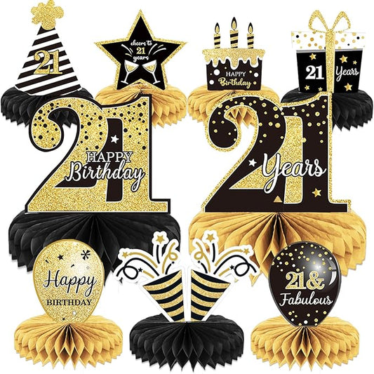 9 Pieces 21st Birthday Decoration 21 st Birthday Centerpieces for Tables Decorations Cheers to 21 Years Honeycomb Table Topper for Men and Women 21 Years Party Decor Supplies