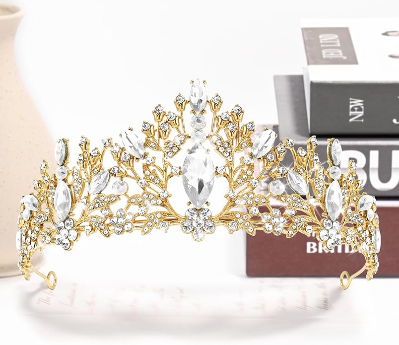 TAROSE Crowns for Women and Girls, Queen Crystal Gold Silver Tiaras with White Rhinestone and Combs, Goddess Crown for Wedding Bride Birthday Princess Bridal Shower Hair Accessories for Women