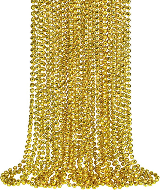 SHAOQINLIN 24 PCS Gold Mardi Gras Beads, Christmas Necklaces, Gold Bead Necklace, 33'' Metallic Party Beads Necklaces Bulk for Mardi Gras, Christmas, New Year's Day, Carnival Party Favors