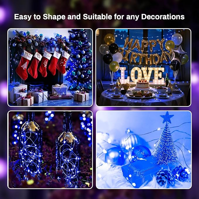ZGWJ 100 Pack Fairy Lights Battery Operated, 7ft 20 Mini LED Fairy String Lights Silver Wire 3 Modes for DIY, Parties, Wedding, Bedroom, Halloween Christmas Decoration Blue