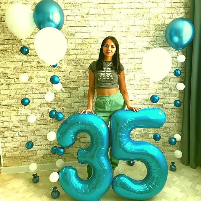 Large 40 Inch Blue 3 Number Balloon, 3 13 23 30 33 36 38 Blue Birthday Party Decorations, Numbers Three Foil Balloons for Anniversary Party Graduations Celebration Supplies