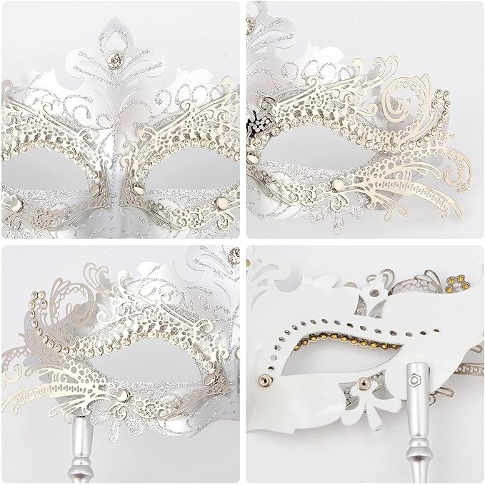 Hoshin Masquerade Mask for Couple, Mardi Gras Deecorations Venetian Masks with Stick for Womens