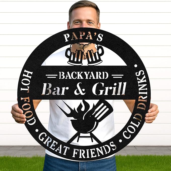 Custom BBQ Grill Metal Sign Personalized Name Wall Art for Outdoor Barbecue Patio Kitchen Backyard Decor Gift for Dad Husband Men Papa Grandpa Father Grilling Enthusiasts Family Lover Funny Gifts 14