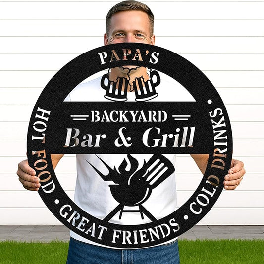 Custom BBQ Grill Metal Sign Personalized Name Wall Art for Outdoor Barbecue Patio Kitchen Backyard Decor Gift for Dad Husband Men Papa Grandpa Father Grilling Enthusiasts Family Lover Funny Gifts 14