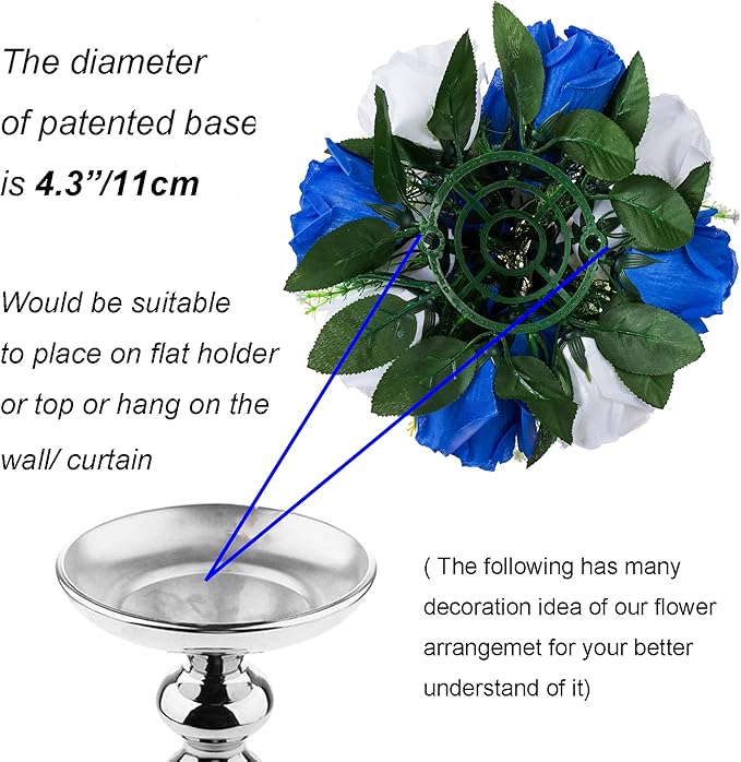 BLOSMON Royal Blue Artificial Flowers: 6 Pcs Fake Roses Flower Ball Centerpieces for Wedding Dinning Table - Faux Silk Kissing Bouquet Floral Arrangement for Home Party Event Decor