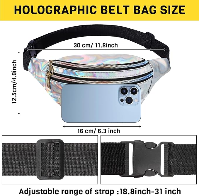 Handepo 19 Pcs 80s Costume Accessories Holographic Fanny Pack Leg Warmers Lace Headband Earrings Gloves Necklace Bracelet