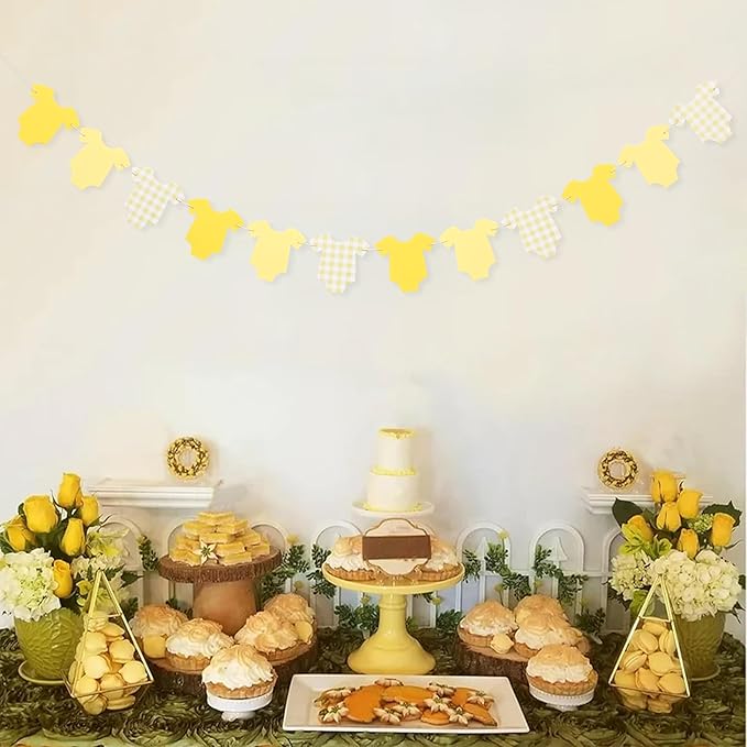 Yellow Bodysuit Banner - Baby Shower Decoration Gingham Banner,Baby Bodysuit Gender Reveal Party (Yellow)