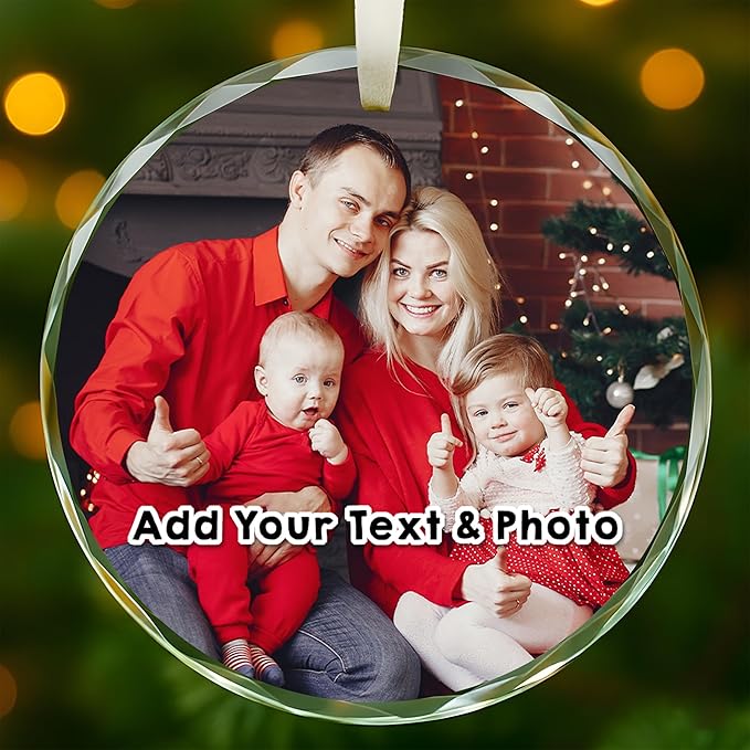 Personalized Crystal Christmas Ornaments with Photo, Custom Christmas Photo Tree Glass Ornaments, Elegant Crystal Keepsake for Family, Couples, Weddings & Christmas 2025 Gifts (#PGO01)