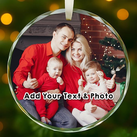 Personalized Crystal Christmas Ornaments with Photo, Custom Christmas Photo Tree Glass Ornaments, Elegant Crystal Keepsake for Family, Couples, Weddings & Christmas 2025 Gifts (#PGO01)