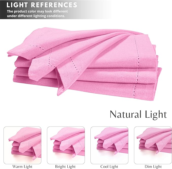 Palisa Pink Dinner Napkins with Hemstitched Detailing Set of 12 18x18 Inch – Cotton Cloth Soft Reusable Napkins for Summer, Restaurant, Table Linen for Weddings & Everyday Use – Pink Color