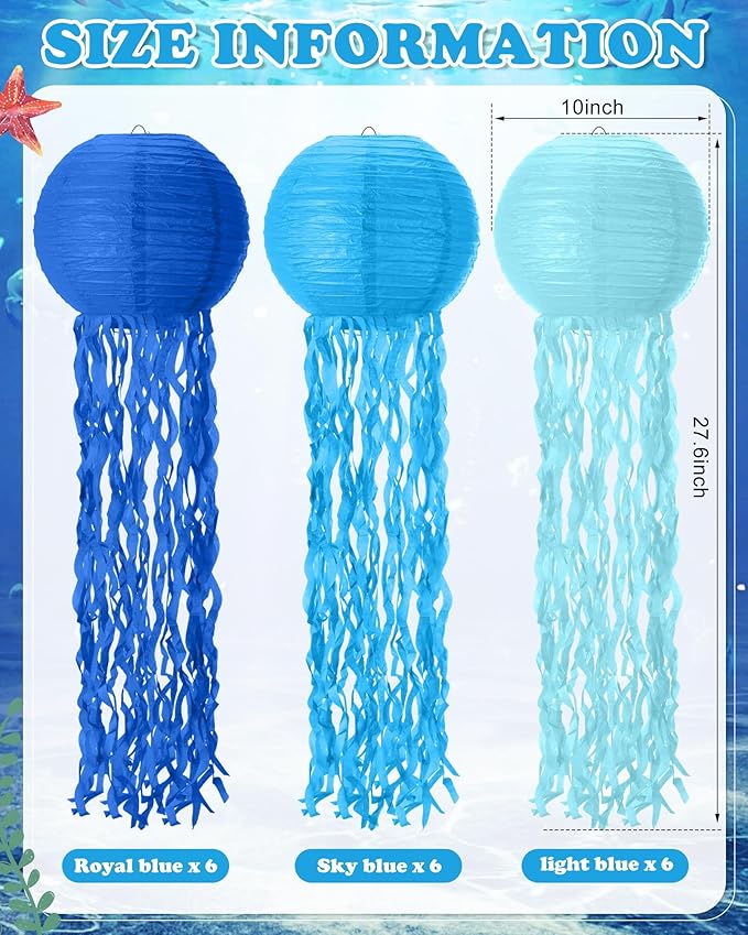 18 Pcs Jellyfish Paper Lanterns Jellyfish Lantern Hanging Decoration Ocean Theme Party Supplies Mermaid Birthday Decorations for Baby Shower Under The Sea Birthday Party Supplies(Blue)