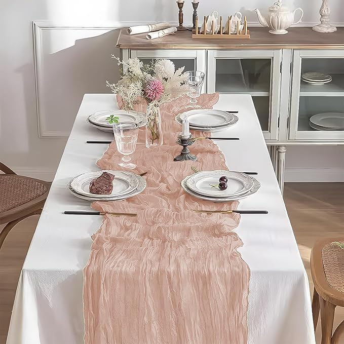 2 Pack 10 Ft Cheesecloth Table Runner Light Pink Gauze Long Table Runners Boho Gauze Cheese Cloth Table Runner Rustic Sheer Runner for Wedding Party Table Decor ( 35 x 120 Inch )