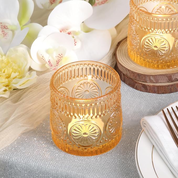 6Pcs Large Votive Candle Holders Gold Glass Tealight Candle Holders for Wedding, Table Centerpiece, Party, Birthday, Home Decor
