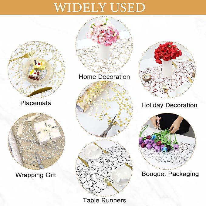 YATOJUZI Silver Table Runner,16 Ft Star Sheer Chiffon Tulle Table Runner,Sequin Glitter Metallic Foil Silver Table Decorations Centerpiece for Wedding Birthday Party