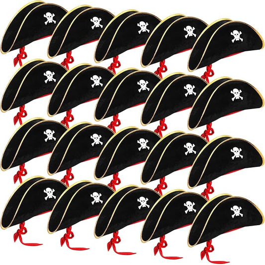 Hsei Halloween Pirate Captain Hat Skull Print Pirate Costume Party Hats Nautical Theme Cosplay Party Favors Supplies