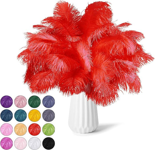 NEWONG 30pcs Red Ostrich Feathers Natural Bulk 9-12inch(23-30cm) Vase Craft Wedding Home Party Centerpieces Christmas Day Decoration