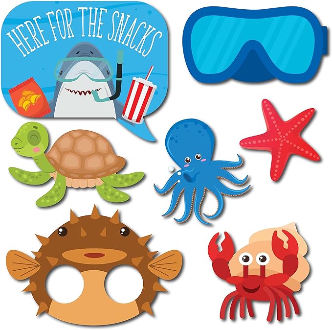 Under The Sea Photo Booth Props - 41-pc Photobooth Kit with 8 x 10-Inch Sign, 60 Adhesive Pads, 45 Sticks - Under The Sea Decorations - Under The Sea Party Decorations