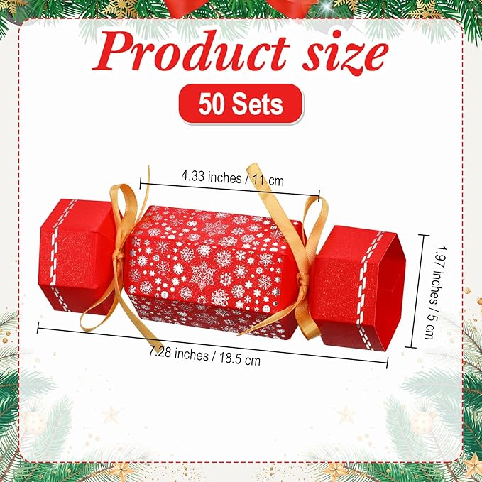 Xinnun 50 Packs Christmas Cracker Kit No Snap Xmas Party Table Favors Snowflake Reindeer DIY Christmas Party Cracker Candy Boxes for Holiday Dinner Decoration Gift (Warm Style)