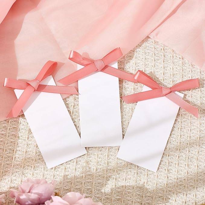 60pcs Place Cards for Table Setting.Name Table Cards Wedding Place Cards with Pink Ribbons. Can be Used for Wedding Banquet Table Decoration and Present Tags for Parties (Pink)