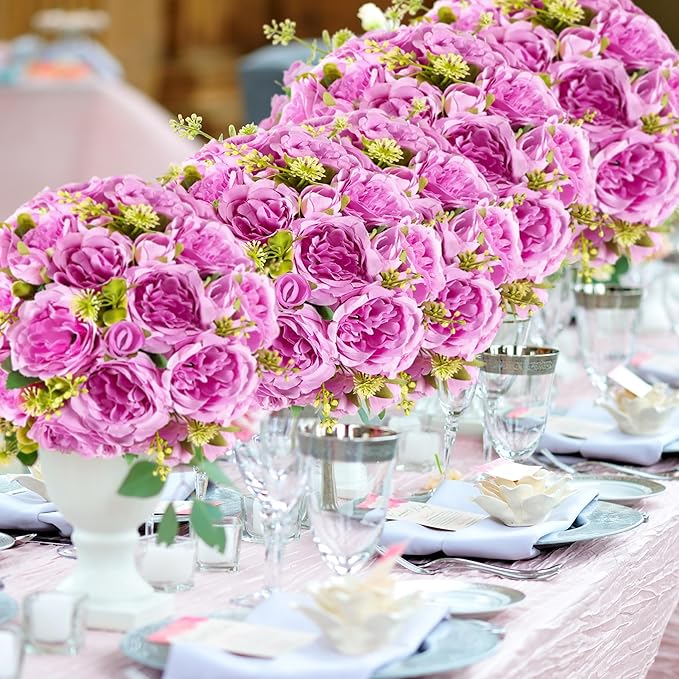 4 Packs Artificial Peonies Silk Flowers: Faux Peony Bouquet 4 Bundles, Fake Peonies Flowers Bulk for Centerpiece Table Wedding Party Home Decor for Vase Decoration (Light Purple)