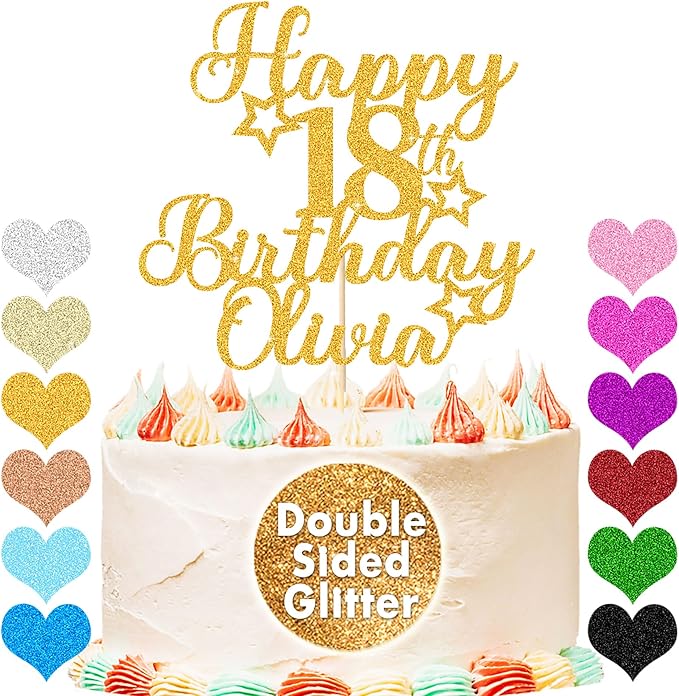Happy Birthday Cake Topper Personalized Cake Topper Custom Cake Topper Birthday Double Sided Glitter Customized with Any Age Name Cake Decoration(Gold)