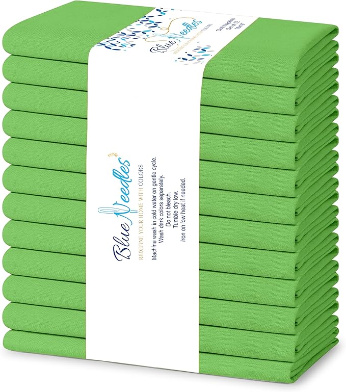 Blue Needles Solid Cloth Napkins Set of 12 Apple Green 100% Cotton Dinner Napkins 18x18 inches, Soft, Reusable, Absorbent, Washable Linen, Ideal for Fall Thanksgiving Events, Parties & Everyday Use