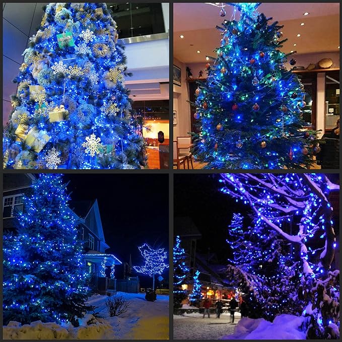 YULETIME 200 Blue Christmas Lights, Pack of 2 Sets 33 Feet 100 Count UL Certified Incandescent-Like LED Mini String Lights (Blue - Green Wire)