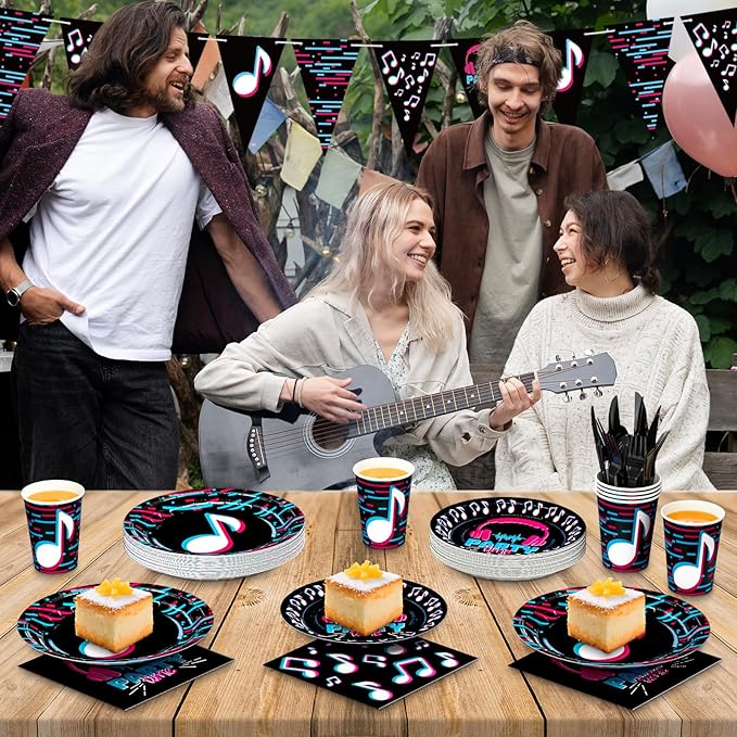 DYLIVeS 180 Pcs Music Party Supplies - Music Theme Birthday Party Decorations for Girls - Banner, Plates, Cups, Napkins, Cutlery (Serves 24)
