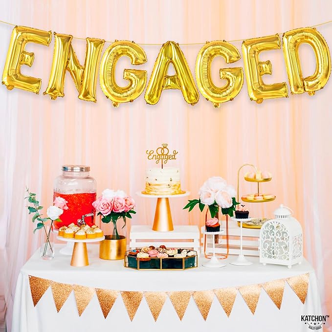 KatchOn, Gold Foil Engaged Balloons Letter - 16 Inch | Engagement Balloons for Engagement Party Decorations | Bachelorette Party Decorations | Engaged Gold Balloons for Engaged Decoration