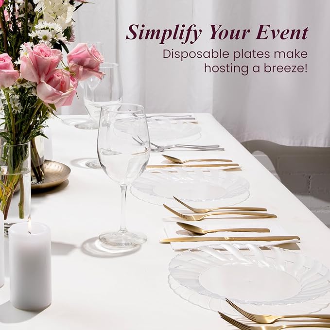 Aya's Cutlery Kingdom 50 Clear Plastic Plates 9" - Heavy-Duty Round Disposable Plates for Parties, Events, and Weddings - Elegant, Durable Clear Dinner Plate for Serving Food and for Easy Cleanup