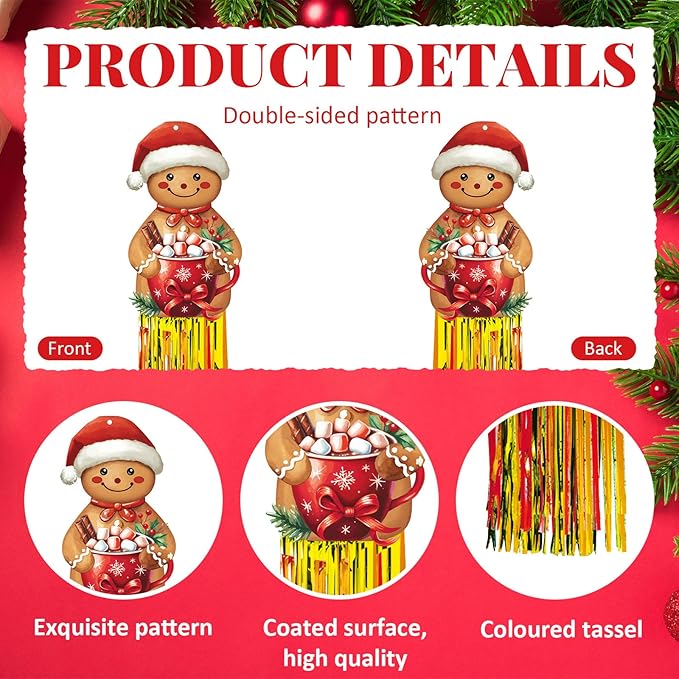 8pcs Christmas Windsocks Outdoor Hanging Decorations with Tassels Classic Christmas Yard Decorantion for Outside 3.3ft Xmas Signs for Wall Tree Home Lawn Yard Party Supplies Garden Decor