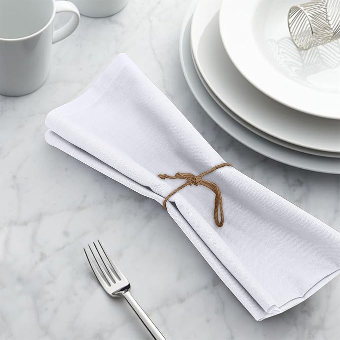 Ruvanti Cloth Napkins Set of 6, 18x18 Inches, 100% Cotton, Washable, Soft & Absorbent, Perfect for Wedding, Christmas, ‎Thanksgiving Dinners - White