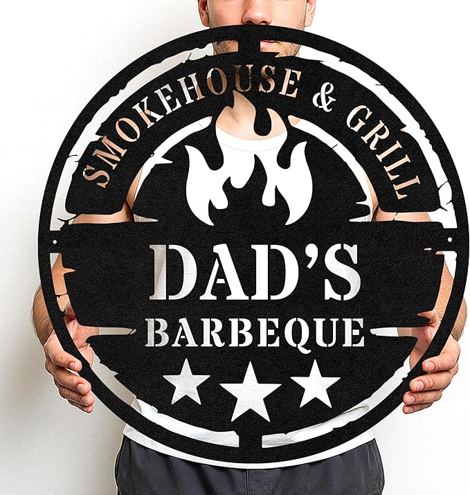 Custom BBQ Grill Metal Sign Personalized Name Wall Art for Outdoor Barbecue Patio Kitchen Backyard Decor Gift for Dad Husband Men Papa Grandpa Father Grilling Enthusiasts Family Lover Funny Gifts 28