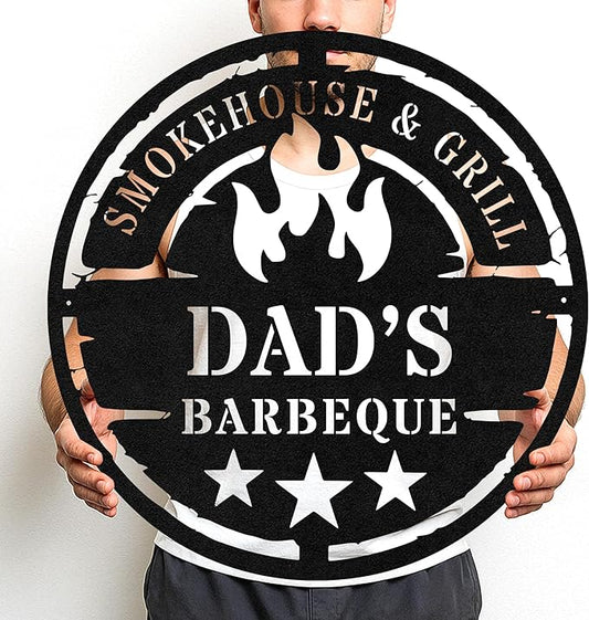 Custom BBQ Metal Sign Personalized Grill Name Wall Art for Outdoor Kitchen Patio Backyard Decor Fathers Gift for Dad Grandpa Husband Barbecue Smoker Area Sign, Grilling Lover Gifts 28