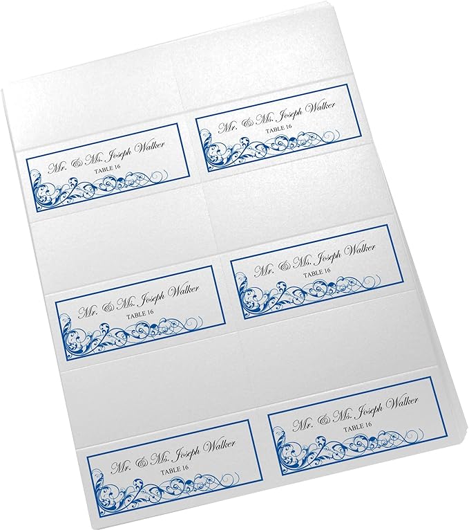 Scribble Vintage Swirl Printable Place Cards, Royal Blue (Choose Color), Set of 60 (10 Sheets), Laser & Inkjet Printers - Wedding, Party, Dinner, and Special Events