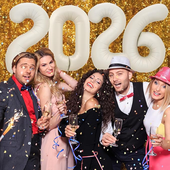 KALOR 42 Inch 2026 Cream White Foil Mylar Number Balloons, Giant 2026 New Years Decorations for 2026 Happy New Year Eve and Graduations Party Supplies