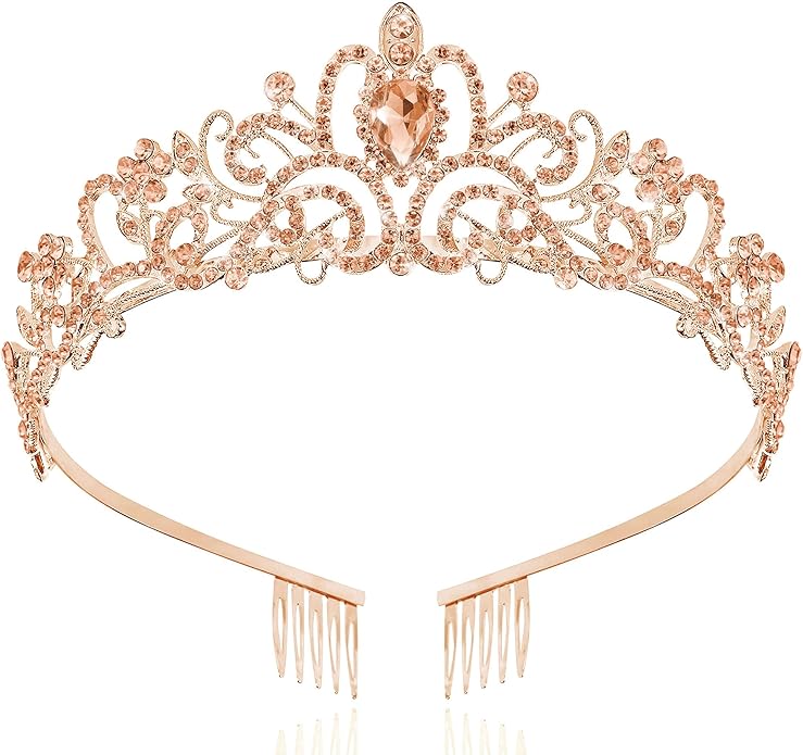 TAROSE Crowns for Women and Girls, Queen Crystal Gold Silver Tiaras with White Rhinestone and Combs, Goddess Crown for Wedding Bride Birthday Princess Bridal Shower Hair Accessories for Women