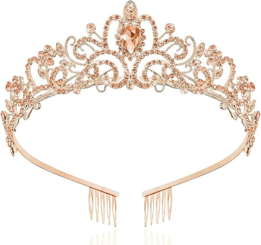 TAROSE Crowns for Women and Girls, Queen Crystal Gold Silver Tiaras with White Rhinestone and Combs, Goddess Crown for Wedding Bride Birthday Princess Bridal Shower Hair Accessories for Women