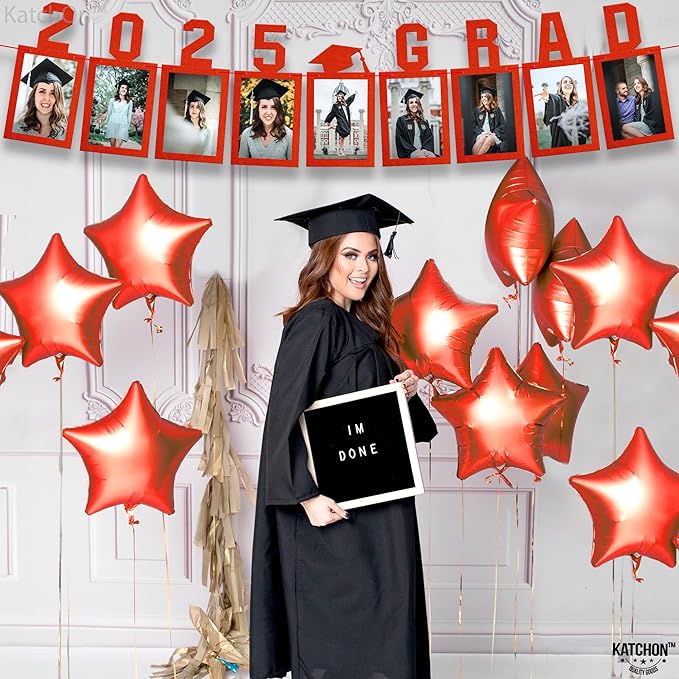 KatchOn, Red Graduation Photo Banner 2025 - Large, 10 Feet, 2025 Grad Banner | Graduation Banner Class of 2025 Personalized | Felt Graduation Picture Banner for Graduation Decorations 2025