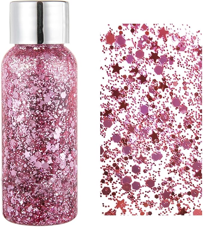 MEICOLY Pink Face Body Glitter,Sparkly Hair Glitter,Pink Accessories for Spirit Week,Singer Concerts Lover Heart Chunky Glitter Makeup,Mermaid Glitter Face Paint