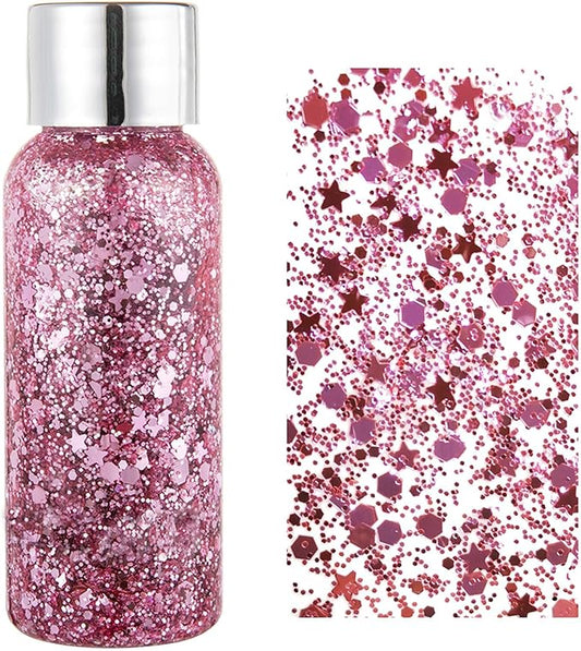MEICOLY Pink Face Body Glitter,Sparkly Hair Glitter,Pink Accessories for Spirit Week,Singer Concerts Lover Heart Chunky Glitter Makeup,Mermaid Glitter Face Paint