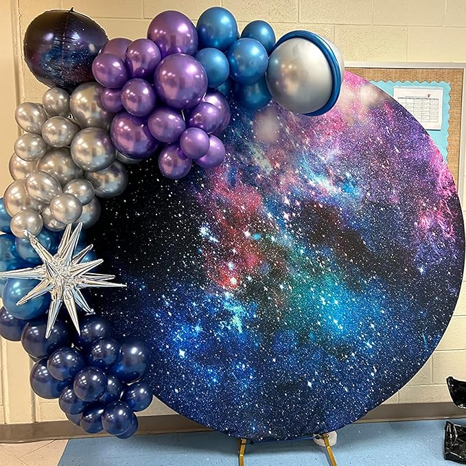 Togvu Outer Space Balloons, 12 Inches Galaxy Blue Purple Balloons with Metallic Black Silver Balloons, Outer Space Party Decorations for Kids Boys Astronaut Space Birthday Party Decoration