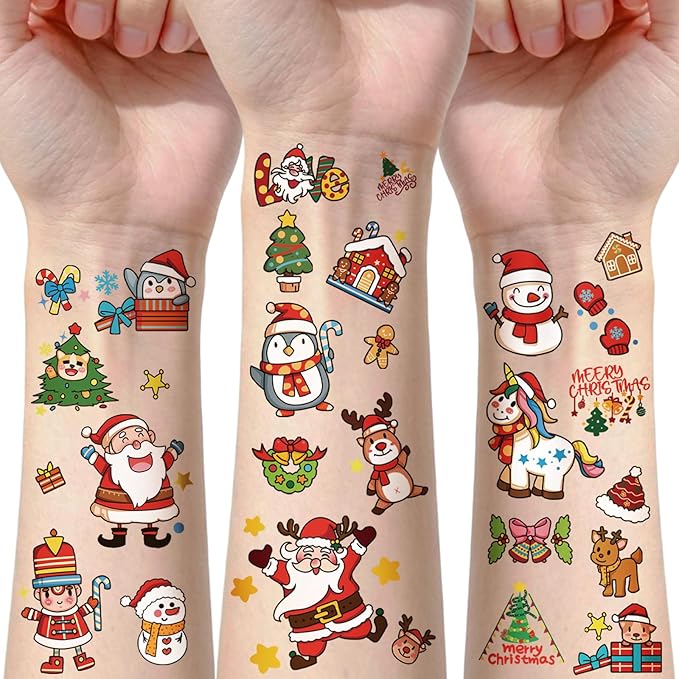 350+ PCS Christmas Temporary Tattoos for Kids, Xmas Santa Claus Snowman Penguin Elk Tattoos Stickers, Christmas Stocking Stuffers Fake Tattoos for Girls Boys, Party Supplies Favors Decors, 36 Sheets