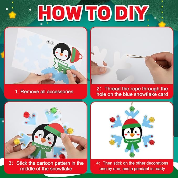 Yexiya 36 Pack Winter Christmas Snowflake Craft Kits for Kids DIY Winter Art Craft Hanging Ornaments Make Your Own Snowflakes Blue White for Xmas Handmade Project Party Favors Holiday Activities Decor