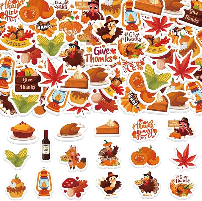 300Pcs Thanksgiving Foam Stickers, Cute Self-Adhesive Autumn Stickers Foam Thanksgiving Turkey Sticker Decorations for Home Office School Classroom DIY Art Craft Party Supplies