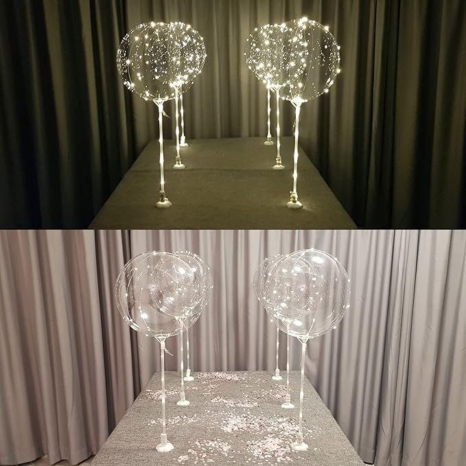Lightsfever warm white 6pc LED Light up Balloon with sticks, stands and batteries, Table top centerpieces for party, Thanks giving, no helium required DIY Kit (warm white)