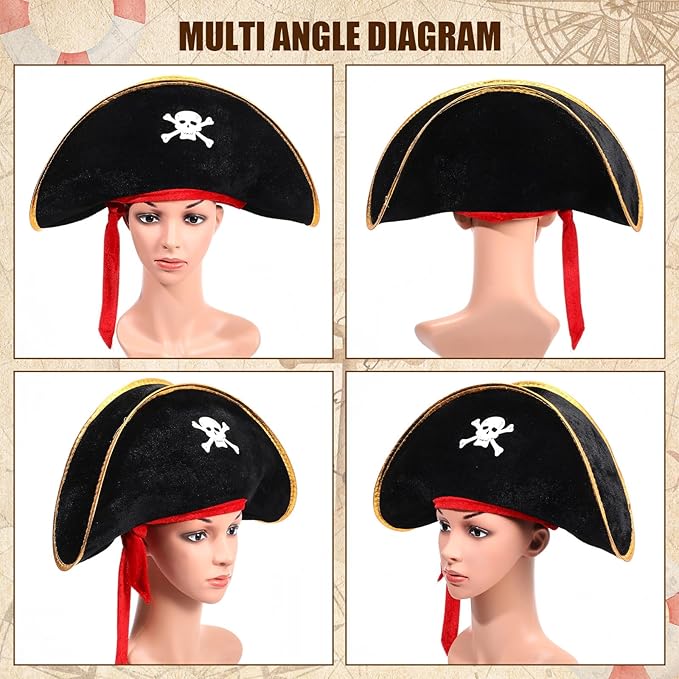 Hsei Halloween Pirate Captain Hat Skull Print Pirate Costume Party Hats Nautical Theme Cosplay Party Favors Supplies