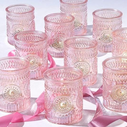 DEVI 24pcs Pink Votive Candle Holders for Table Centerpieces, Glass Tea Lights Candle Holder, Wedding Shower Decorations, Baby Shower Decorations, Valentine Party Centerpieces Table Decoration